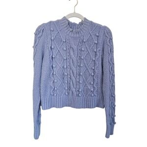 Forever 21 Womens Periwinkle Blue Cable Knit Pom Pom Bobble Sweater Size Medium